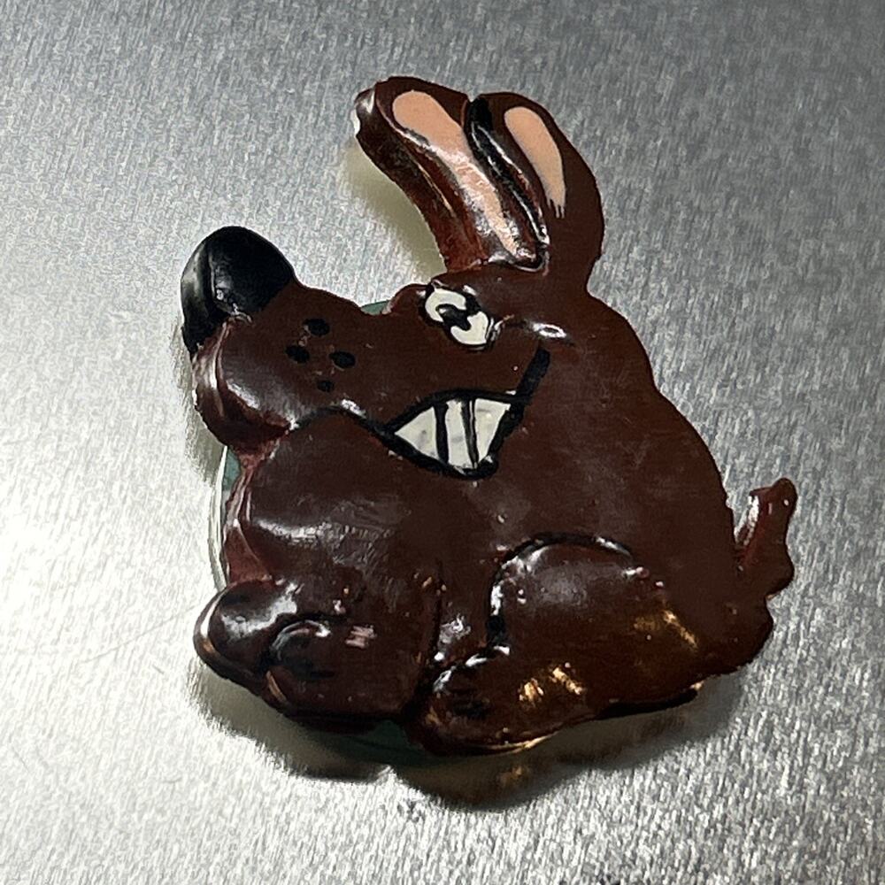 Vintage Grinning Brown Dog Refrigerator Magnet Resin Clay Goofy Cartoon Puppy